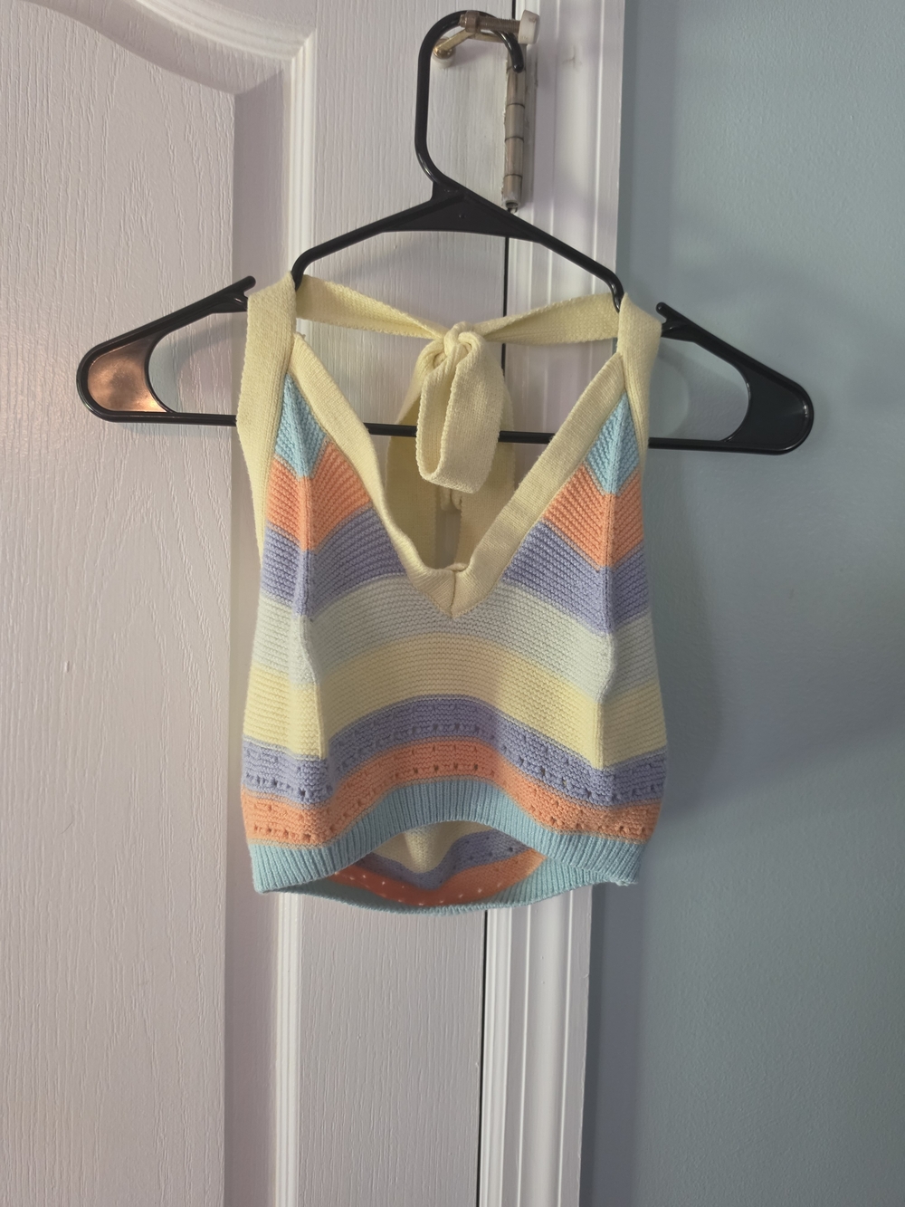 Pastel Striped Knit Halter Camisole - Yellow